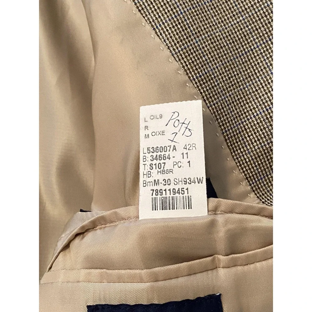 Ralph‎ Lauren Blazer Mens 42R Brown Tan Silk Wool Check Bussiness Office Classic